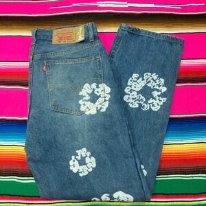 Denim Tears x Levi's 501 Jeans Mens 34x32 (Fit 32x32) Cotton Wreath Pattern